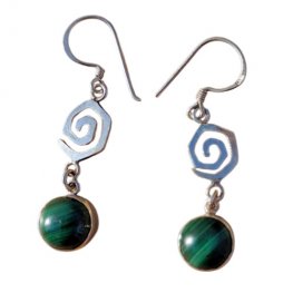 Swirl Design Dangle Earrings with Malachite Stone
