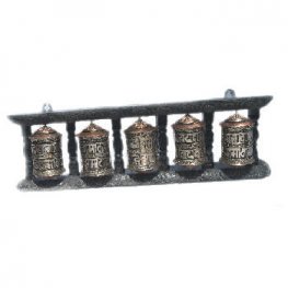 5 Metal Prayer wheel with wood frame W-060