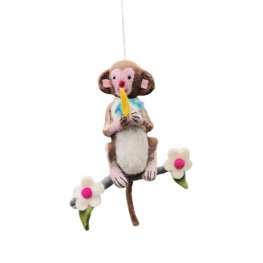 Handmade Felt Monkey Ornament | Wool Animal Hanging | FH-185