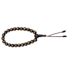 Tibetan Buddhist Prayer Bracelet, Black Stone Mala Beads