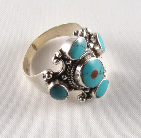 Tibetan Turquoise Ring in Sterling silver PR-105C - Click Image to Close
